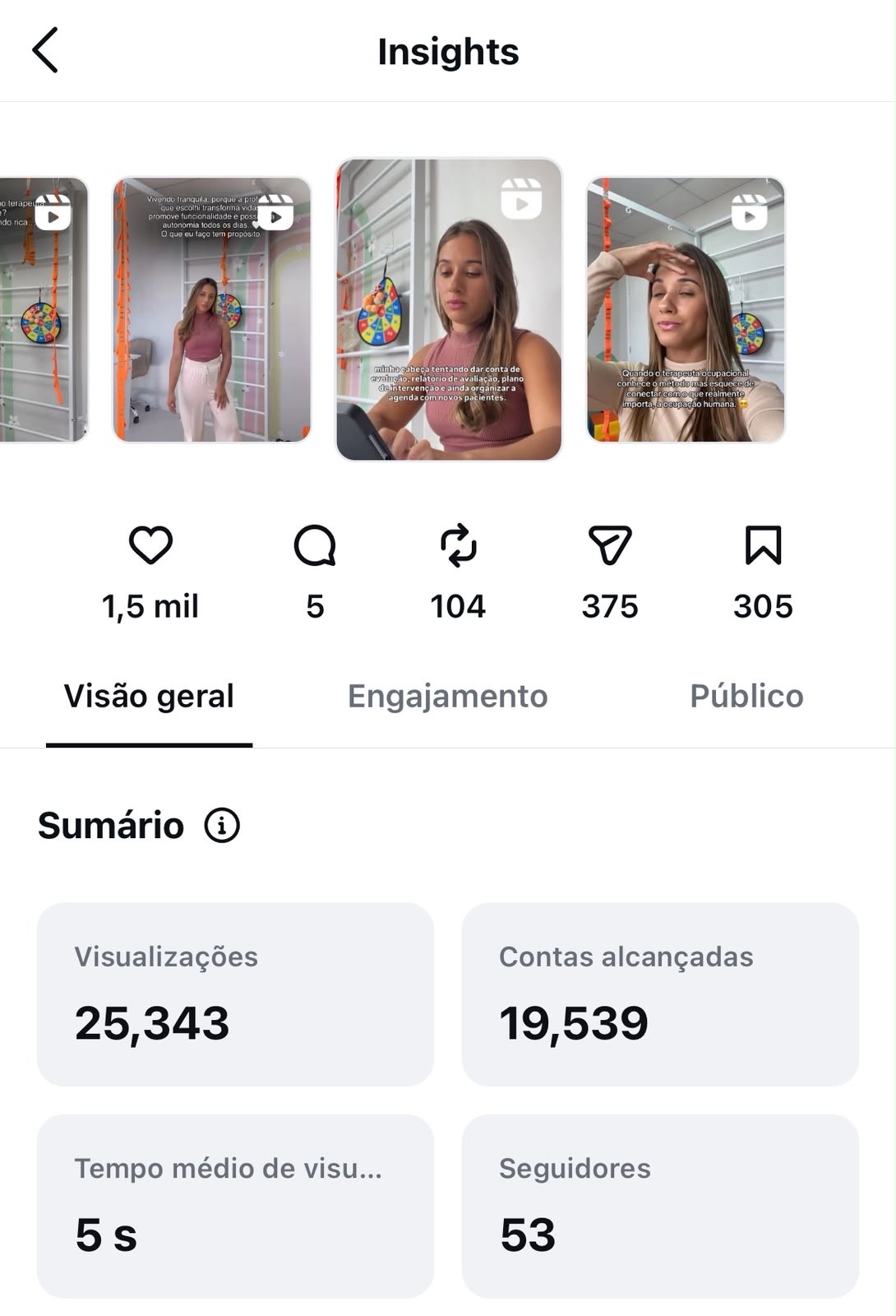 Reel · 25.343 visualizações · 19.539 contas alcançadas